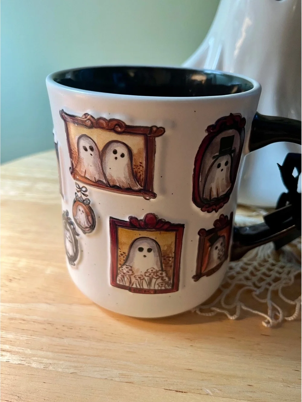 Light Up Ceramic Ghost with Bow and Pair of Ghost-Themed Mugs